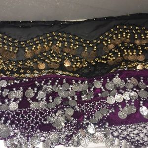 2 Belly Dance Hip Scarf Coins Dance Skirt